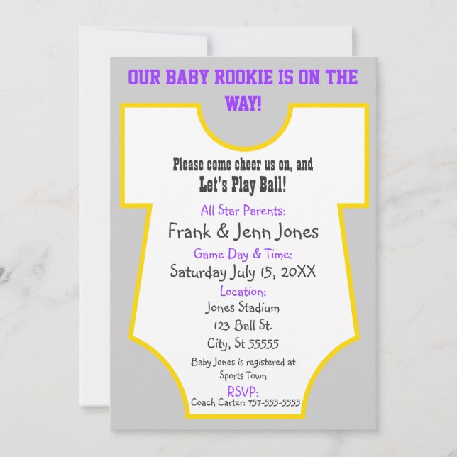Rookie Baby Shower Inbjudan Lila & Guld (Framsida)