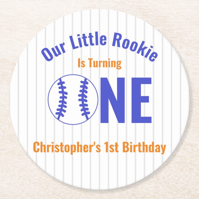 Rookie Baseball 1:a födelsedag Underlägg Papper Rund (Framsidan)