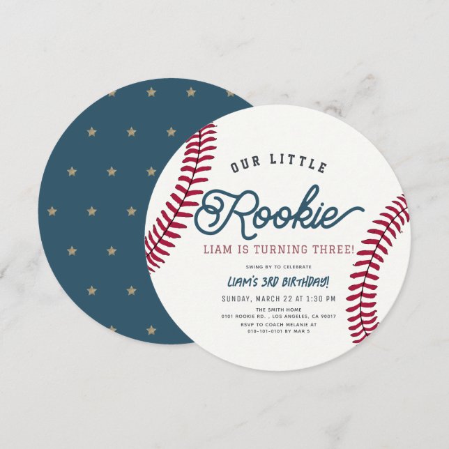 Rookie Baseball Boy Birthday Circle Inbjudningar (Fram/baksida)