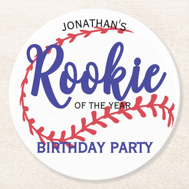 Rookie of the Year 1st Bday Baseball Underlägg Papper Rund (Framsidan)