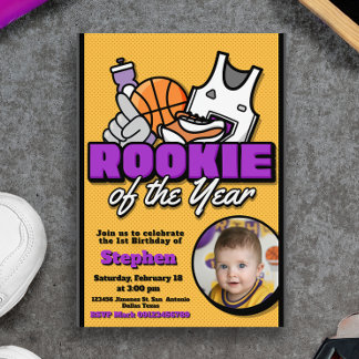 Rookie of the Year - Basketball with Photo Inbjudningar