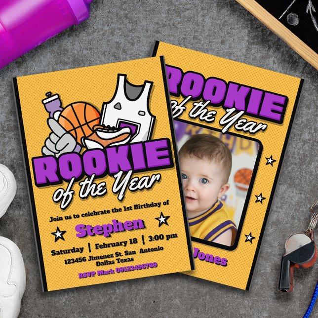 Rookie of the Year - Boy First Birthday Basketball Inbjudningar (Rookie of the Year - Boy First Birthday Basketball Invitation)