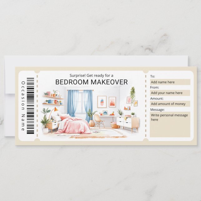 Room Makeover Gift Certificate Inbjudningar (Framsida)