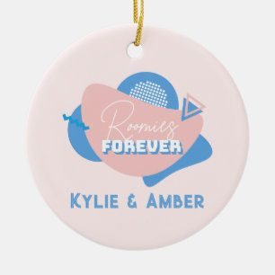Roommate Gift "Roomies Forever" Retro Anpassningsb Julgransprydnad Keramik