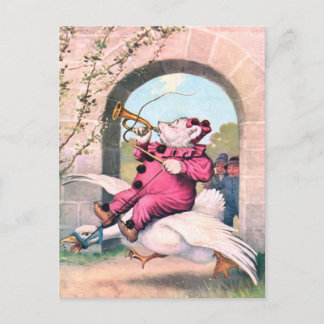 Roosevelt Bear as a Clown Riding on Mor Goose Vykort