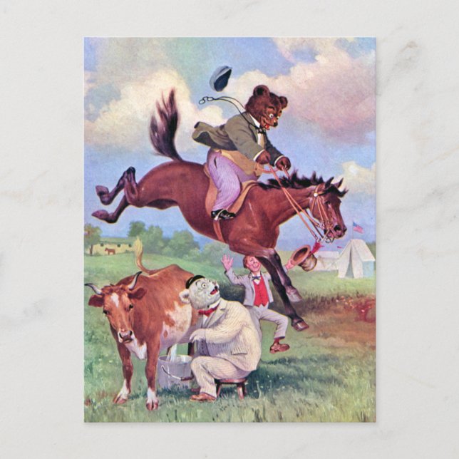 Roosevelt Bears Riding Rodeo Horses Vykort (Framsida)