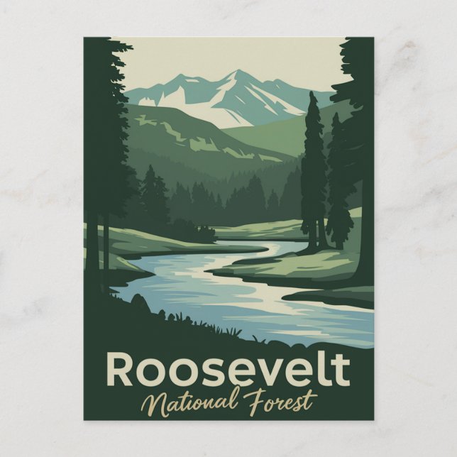Roosevelt National Forest Minimal Travel Art Helg Vykort (Framsida)