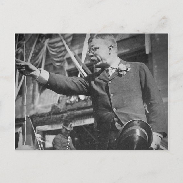 Roosevelt Pointing Vintage Stereoview Vykort (Framsida)