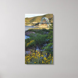 Roosevelt Sjö Bridge Arizona Gult Wildblommor Canvastryck