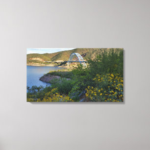 Roosevelt Sjö Bridge Arizona Gult Wildblommor Canvastryck