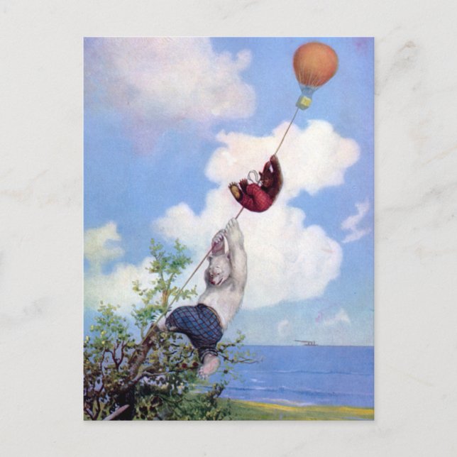 Rooseveltbjörnar stiger ned från varmluftsballong vykort (Framsida)