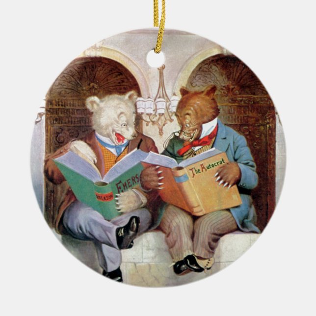Rooseveltbjörnarna på folkbiblioteket julgransprydnad keramik (Framsidan)