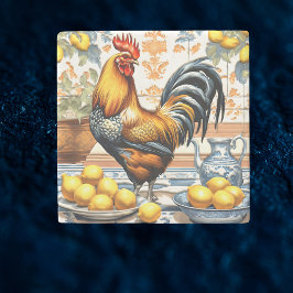 Rooster and Lemons Azulejo Style Blue Orange Cream Stenunderlägg