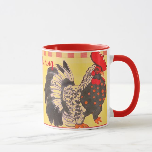 Rooster Art Good Morning Mug Yellow Red Modern Mugg (Höger)