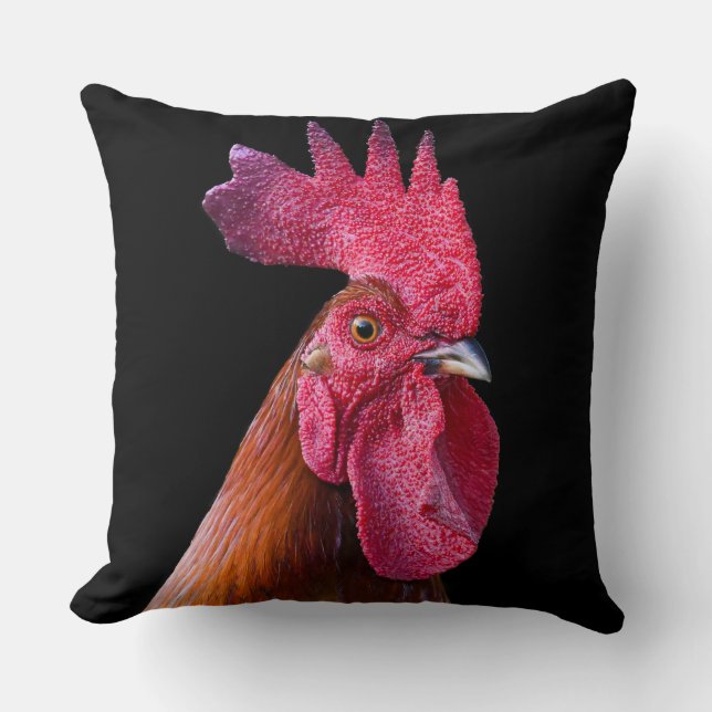 Rooster chicken pillow (black background) kudde (Framsida)