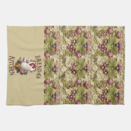 Rooster & Grapes Heraldic Crest, in wheat, Kökshandduk