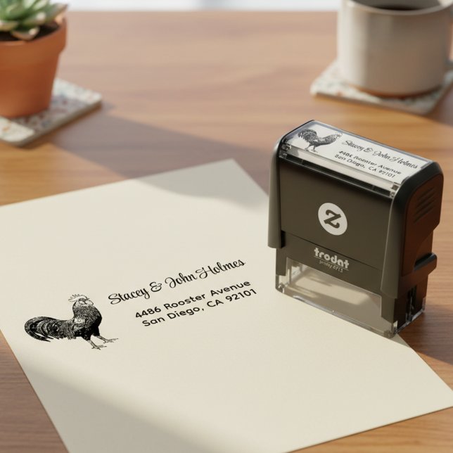 Rooster Return Address Self Inking Stamp Självfärgande Stämpel (Rooster return address stamp 🐓)
