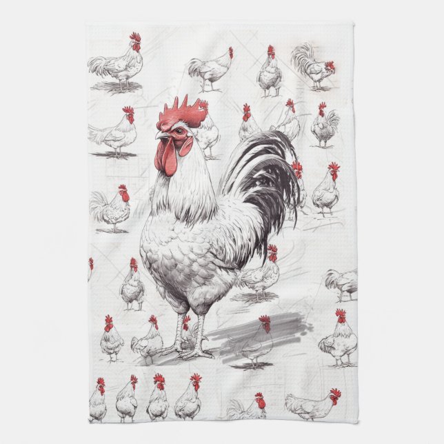 Rooster Sketches Kökshandduk (Vertikal)