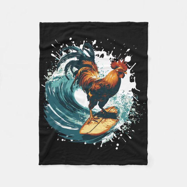 Rooster Surfing Animal Sport Surfer  Fleecefilt (Framsidan)