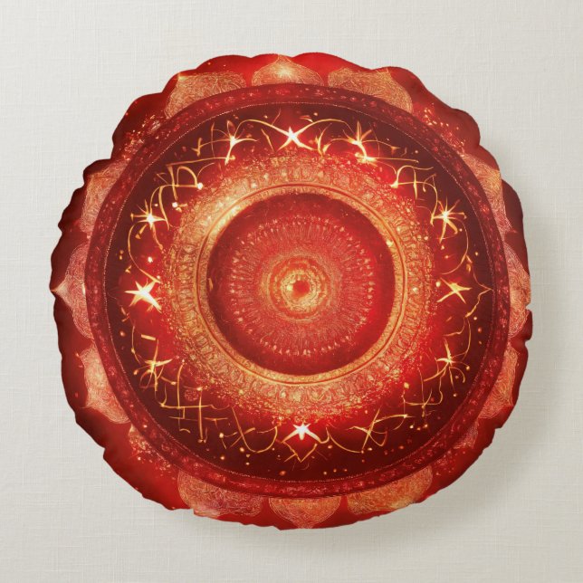 Root Chakra Red Mandala Meditation Rund Kudde (Framsidan)