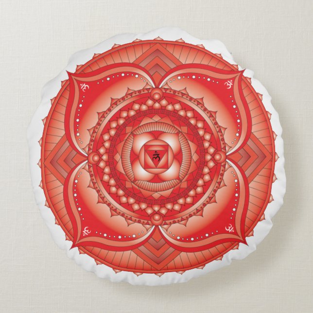 Root Chakra Red Mandala Round Pillow Rund Kudde (Baksidan)
