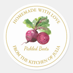 Root Pickle-etikett för guld Homemade Beet Vit Runt Klistermärke