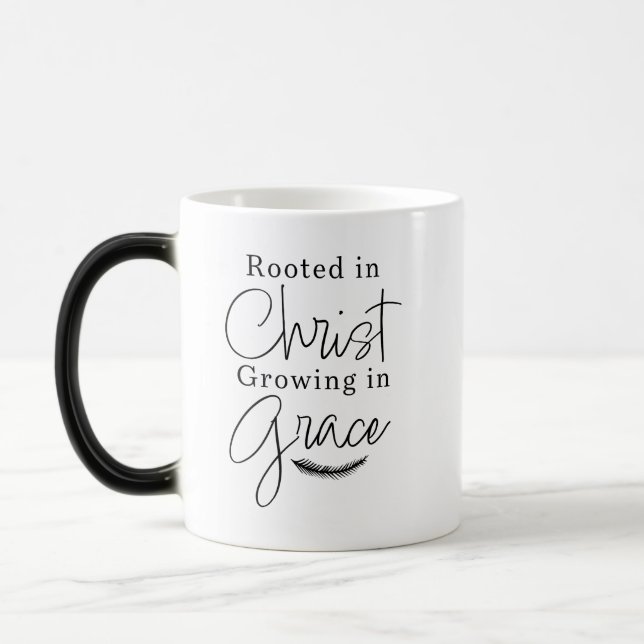 Rooted in Christ Growing in Grace Religious Magisk Mugg (Vänster)