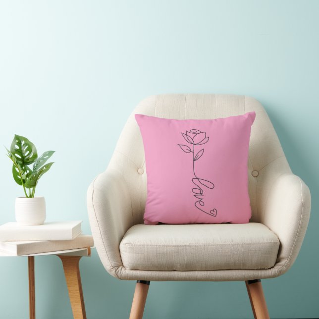 "Rooted in Love" Minimalist Rose Line Throw Pillow Kudde (Stol)