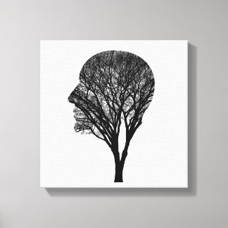 Rooted Mind – Human Profile Tree Silhouette Art Canvastryck