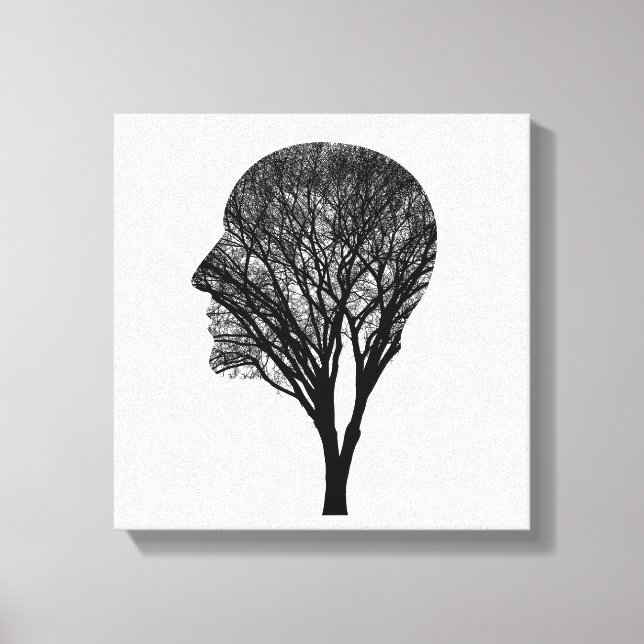 Rooted Mind – Human Profile Tree Silhouette Art Canvastryck (Framsida)