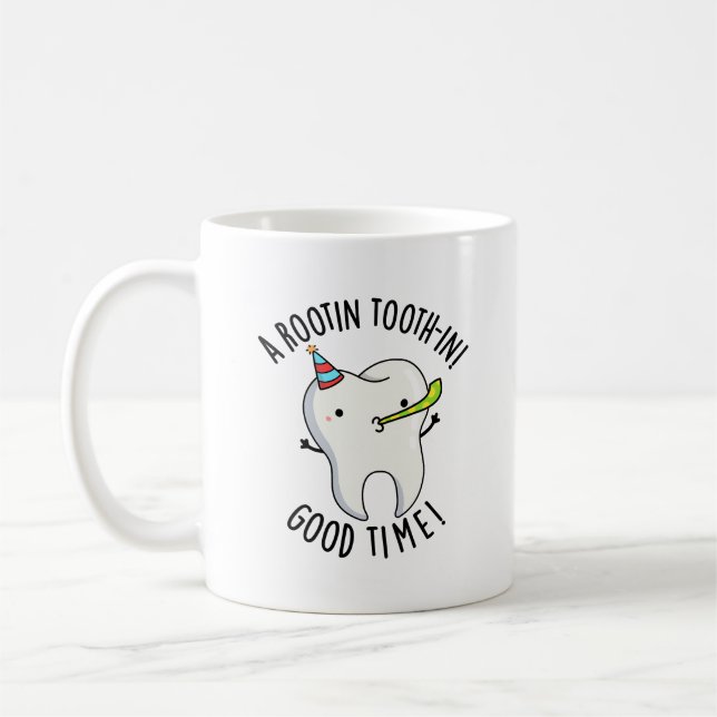 Rootin Toothin Bra Time Funny Dental Tooth Pun Kaffemugg (Vänster)