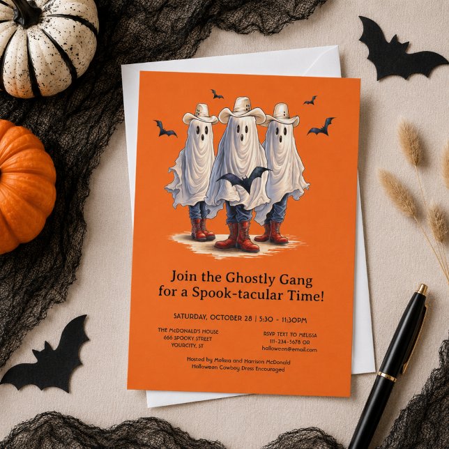 Rootin' Tootin' Cowboy Ghosts Western Halloween Inbjudningar (Personalize with your party details.  See collection for coordinating supplies)