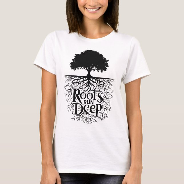 Roots Springa Deep Träd Illustration T Shirt (Framsida)