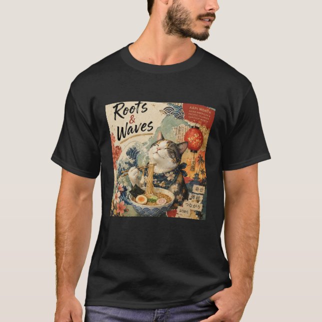 Roots & Waves Katt AAPI Collage Design T Shirt (Framsida)