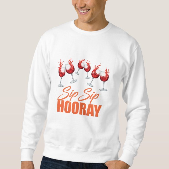Ropa för Män Svettröja med Vin Splash Grafik 'Sip  Lång Ärmad Tröja (Framsida)