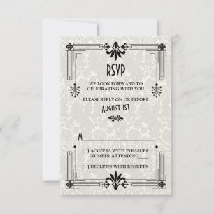 Ropande 20-tal Art Deco Bröllop RSVP-kort OSA Kort