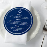 Rope Anchor Blue White Nautical Bröllop Meny<br><div class="desc">Rund nautiska bröllop-meny i blått och vitt med ankare och utskrivet rep ram.</div>