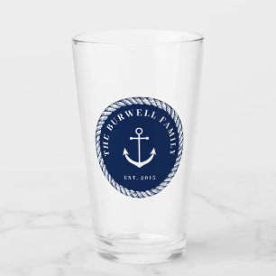 Rope & Anchor Navy Blue Lägg till ditt namn Glaskopp