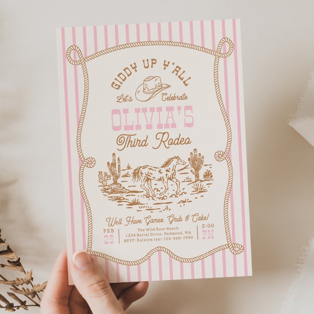 Rope Cowgirl Birthday Invitation Inbjudningar (Skapare uppladdad)