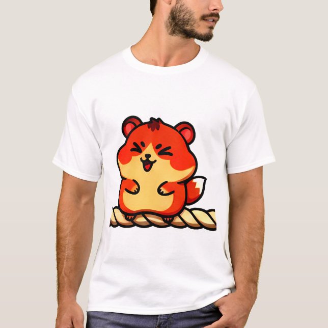 Rope Giggles: Chibi Hamster in Red & Cream T Shirt (Framsida)