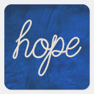 Rope HOPE-text på blått läder Fyrkantigt Klistermärke