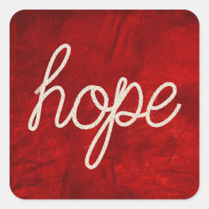 Rope HOPE-text på rött läder Fyrkantigt Klistermärke