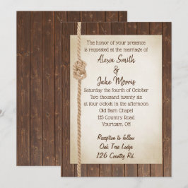 Rope Knot on Wood Wedding bjudes in Inbjudningar