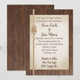 Rope Knot on Wood Wedding bjudes in Inbjudningar