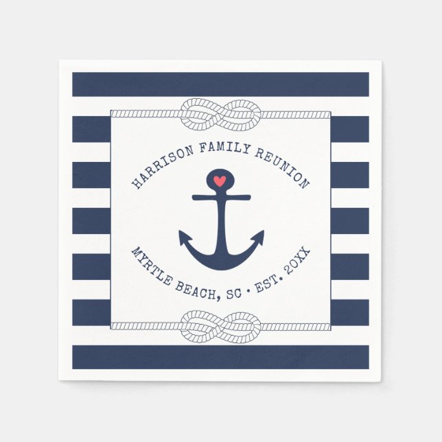 Rope Navy Blue Stripe Reunion Pappersservett (Framsidan)