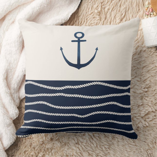 Rope och Anchor Mönster Dekorativ kudde (Filt)