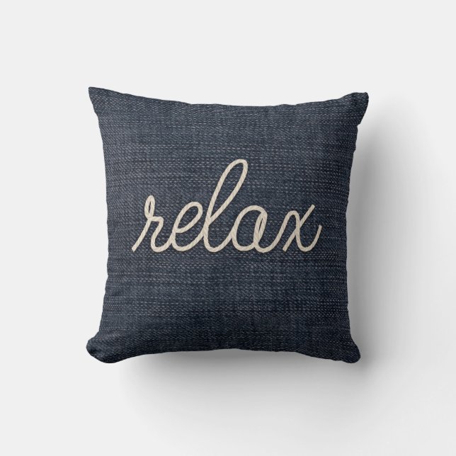 Rope Slappna av text på Blue Denim Kudde (Framsida)
