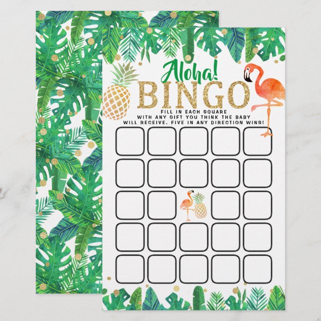 Ropical Summer Beach Luau Boys Baby Shower Bingo (Fram/baksida)