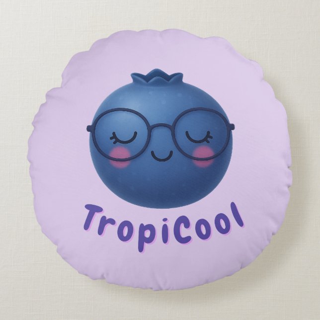 ropiCool Blueberry - Cute Fruit Character med Gla Rund Kudde (Framsidan)
