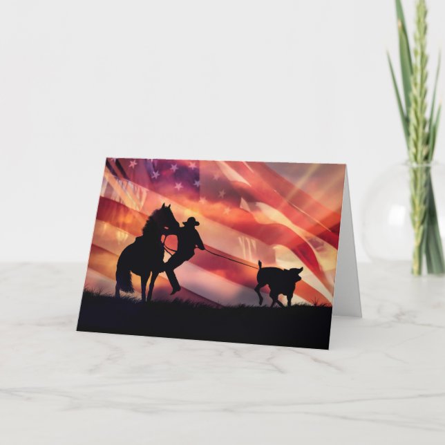 Roping American Cowboy with Horse and Steer Kort (Framsida)